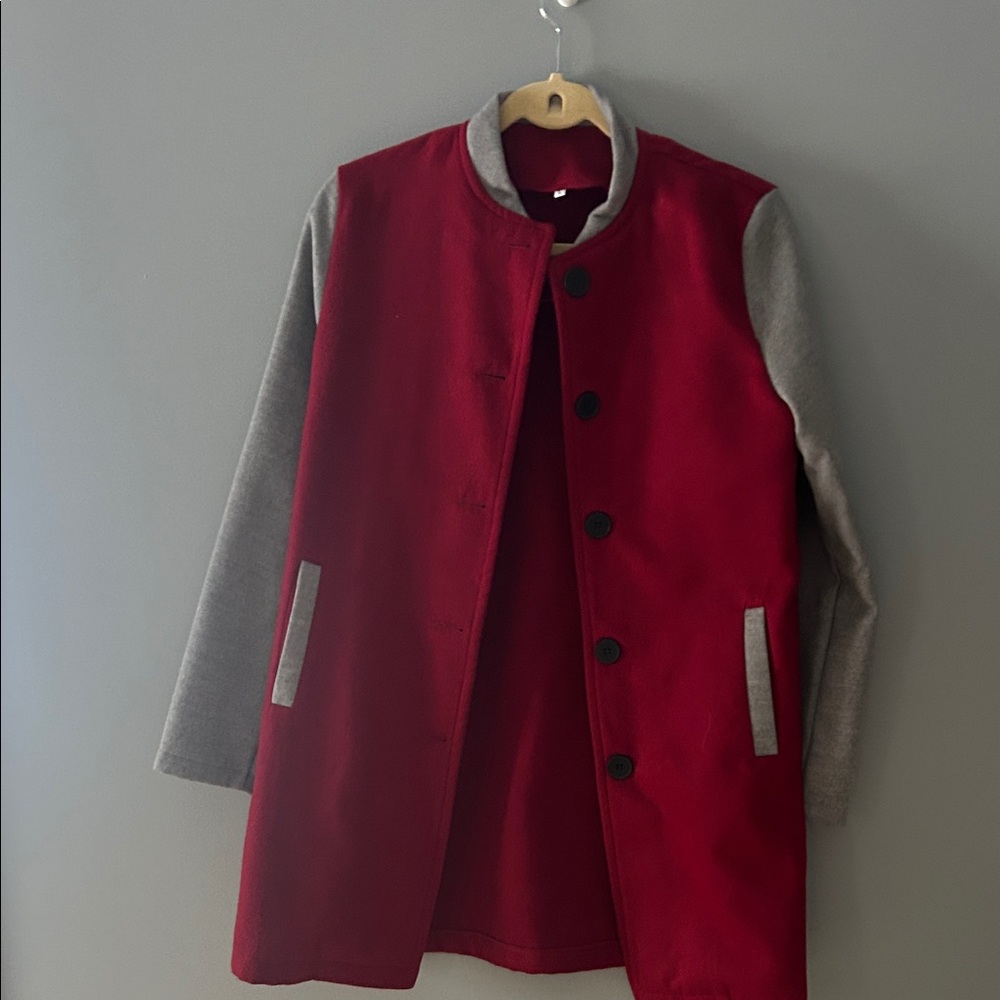 Source Unknown Burgundy and Gray Pea Coat